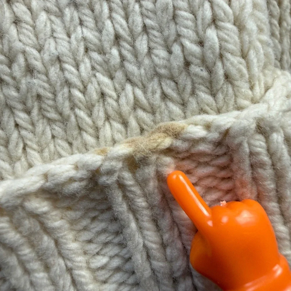 Polo Ralph Lauren Hand Knit Wool Sweater XL Cream V-Neck Chunky Italian Yarn